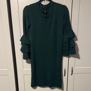 Green Ruffle Sleeve Sweater Dress